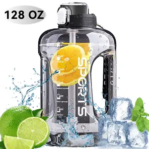 1 Gallon Water Bottles,128 oz Motivational Time Marked Water Bottle With Straw,BPA Free,Leak Proof Sports Water Bottle