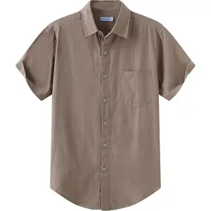 COEVALS CLUB Men's Casual Linen Cotton Button Down Spread Collar Short Sleeve Summer Beach Shirts for Men Lightweight Comfortable Top Menswear Tropical Plain Design