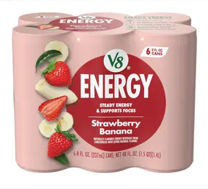 V8 +ENERGY Strawberry Banana Energy Drink, Made with Real Vegetable and Fruit Juices, 8 FL OZ Can (Pack of 6)