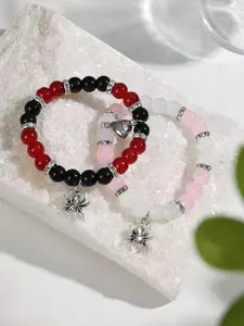 SGIAWETA-2Pcs/Set Fashionable Spider Heart Charm Pendant Matching Beads Bracelets Couples Best Friendship Holiday Jewelry Accessory-Birthdaygift