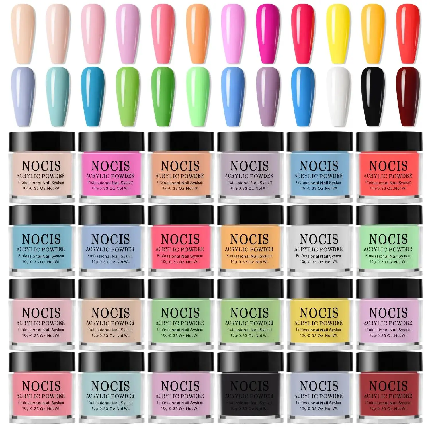 Long-lasting Acrylic Nail Powder Set (24pcs/set), 24 Colors Acrylic Nail Powder, Nail Art & Nail Polish for Women & Girls, for Home & Salon Use, Christmas Gift, Black, Nail Art Kits, Acrylic Nails Kit, Nail Art Design, Nail Art Supplies