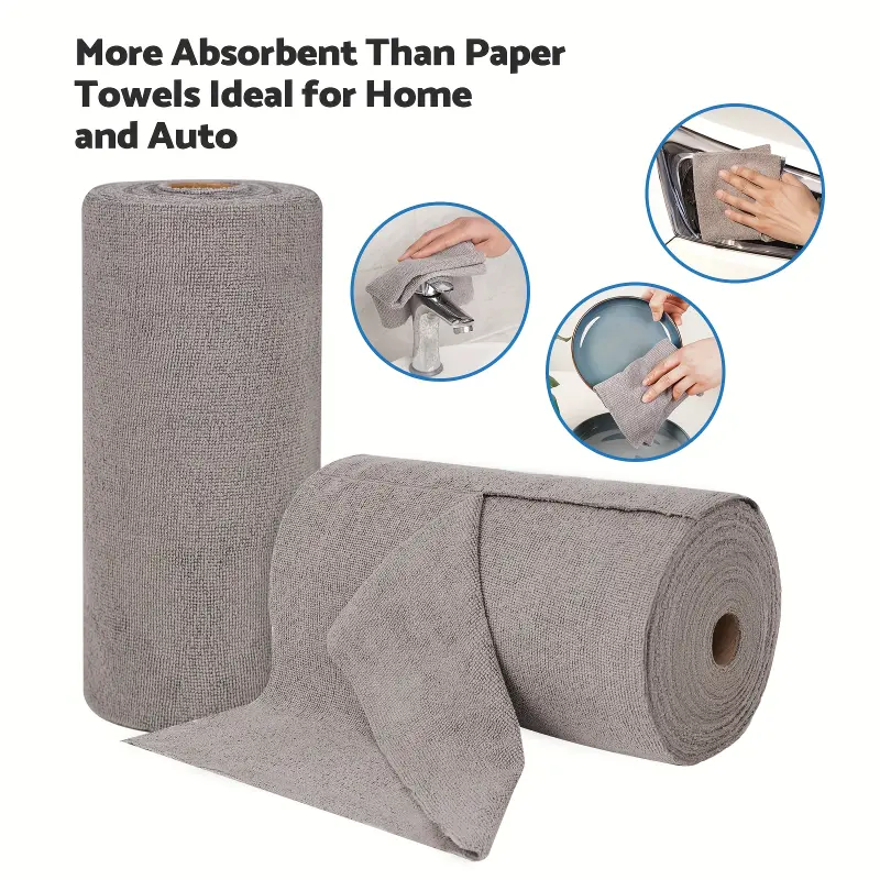 Contemporary Reusable Microfiber Cleaning Cloths (jr835349) - 40pcs, 2 Rolls, 25*25cm Washable Tear-Away Absorbent Rags, Indoor Daily Cleaning Routine Aid for Home Users, Kitchen to Bathroom Ready Dish Cleaning Easy Tool