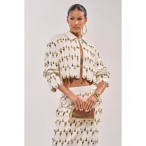 THE SNEAK PEEK STUDDED PU CROP CARDIGAN IN WHITE