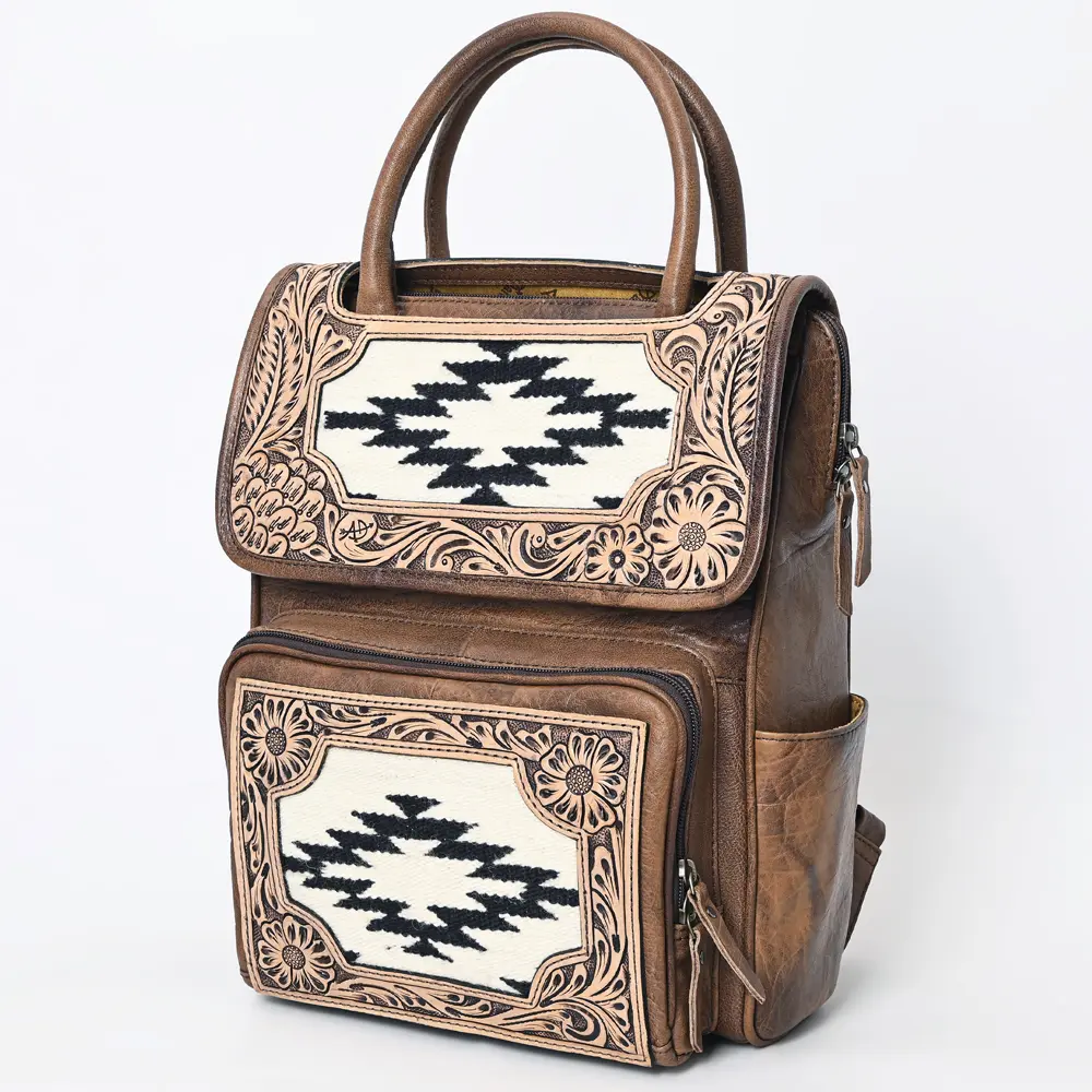 American Darling Western Leather Backpack – Genuine Crocodile Embossed and Hand-Tooled Floral Design, Adjustable Straps, and Spacious Interior