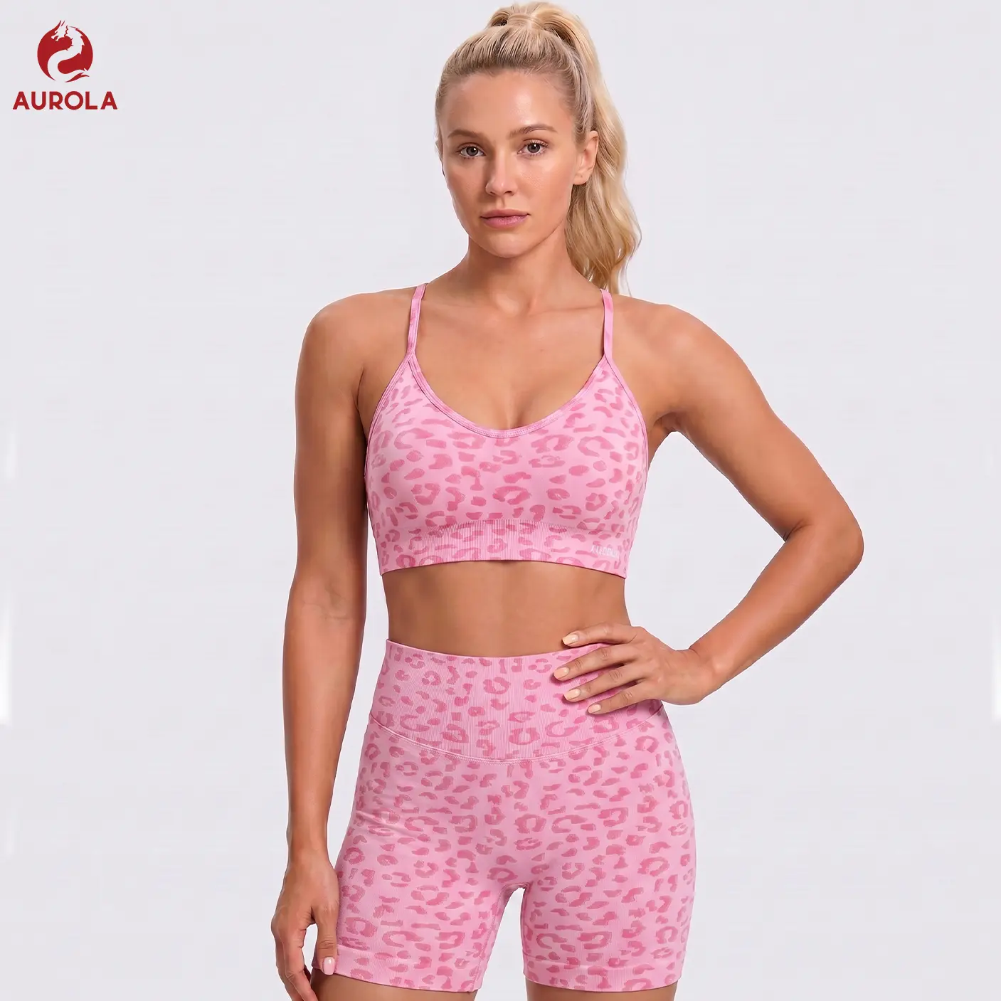 AUROLA Leopard Workout Set for Women, Cheetah Sports Bra & Scrunch Butt Shorts, Backless Strappy Gym Outfit tiktokshopbacktoschool