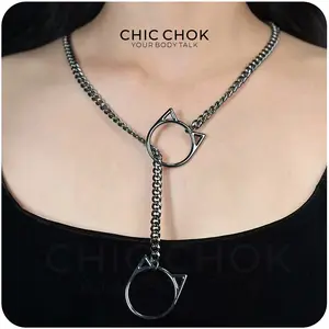CHICCHOK Choker Necklace for Women - O-Ring Slip Chain Necklace For Women Handmade Adjustable Lariat Y-Necklcae Gothic Cross Black necklaces for women name necklace chains for men