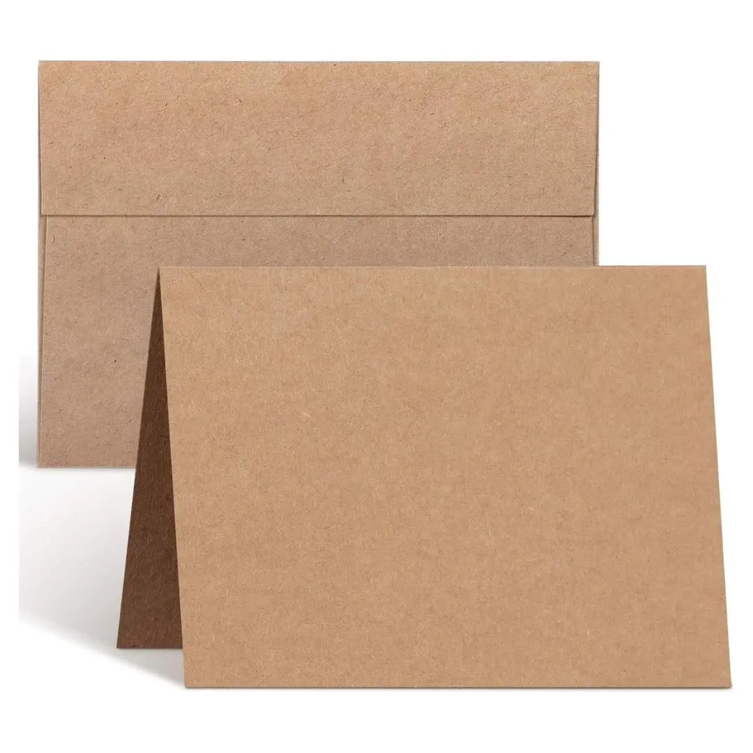 Blank Cards and Envelopes 100 Pack,  4.25 x 5.5 Heavyweight Kraft Paper Folded Cardstock and A2 Envelopes for DIY Greeting Card, Wedding, Birthday,...