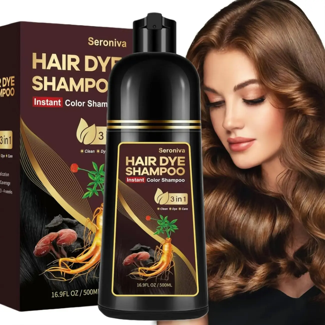 Hair Dye Shampoo 3-in-1 Champu Para Canas Mujer,Instant Deep Chocolate Herbal Hair Color Treated Shampoo,Natural Brown Long Lasting Easy to Use,for Women and Men,500ml,16.9Fl.Oz.