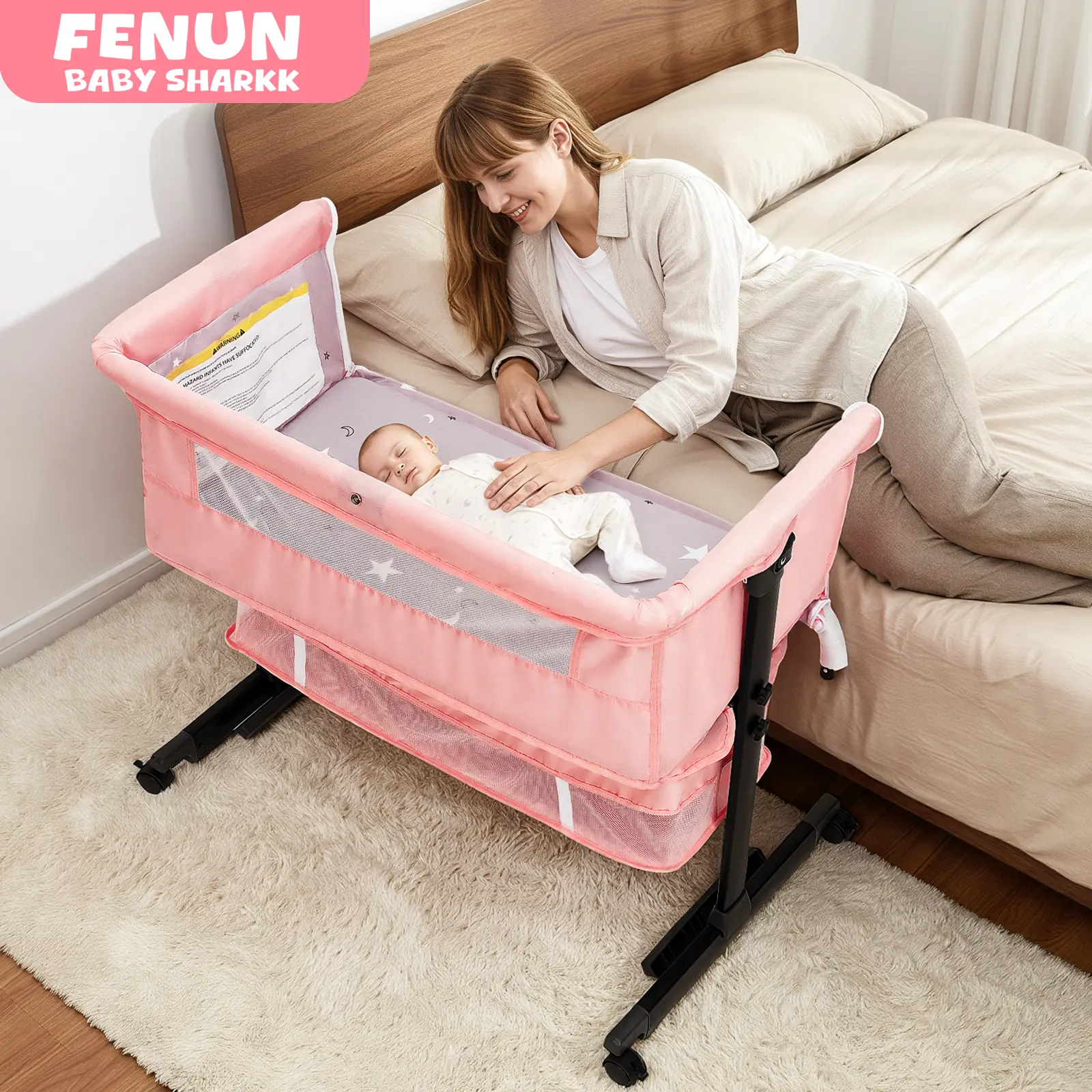Baby Bassinet, Baby Basinet Bedside Sleeper, Easy to Fold Portable Crib Side Bassinet new Style Girl/boy bassinets, bedside bassinet Summer Sale