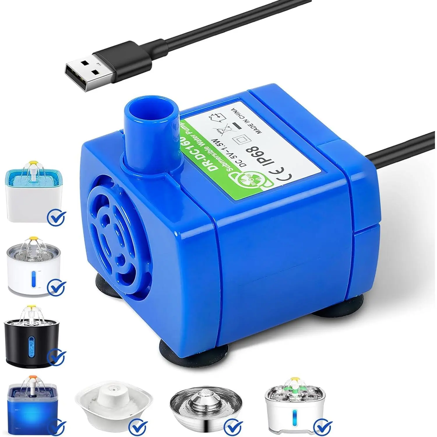 IP68 DR-DC160 submersible water pump  Water Fountain Pump for Tritone Ceramic, Stainless Steel, Round Flower Cap  Fountains, Automatic Pet Water Dispenser Replacement Pump (No LED)
