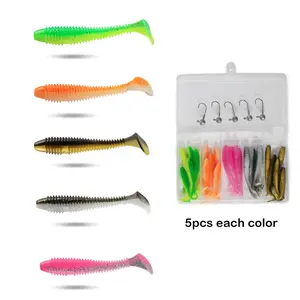 Fishing Lures 5.5/6.5/7.5CM Soft Bionic Baits Total 25PCS with hooks Paddle Tail Swimbaits Worms Fishing Swivels for Freshwater Gift for Men