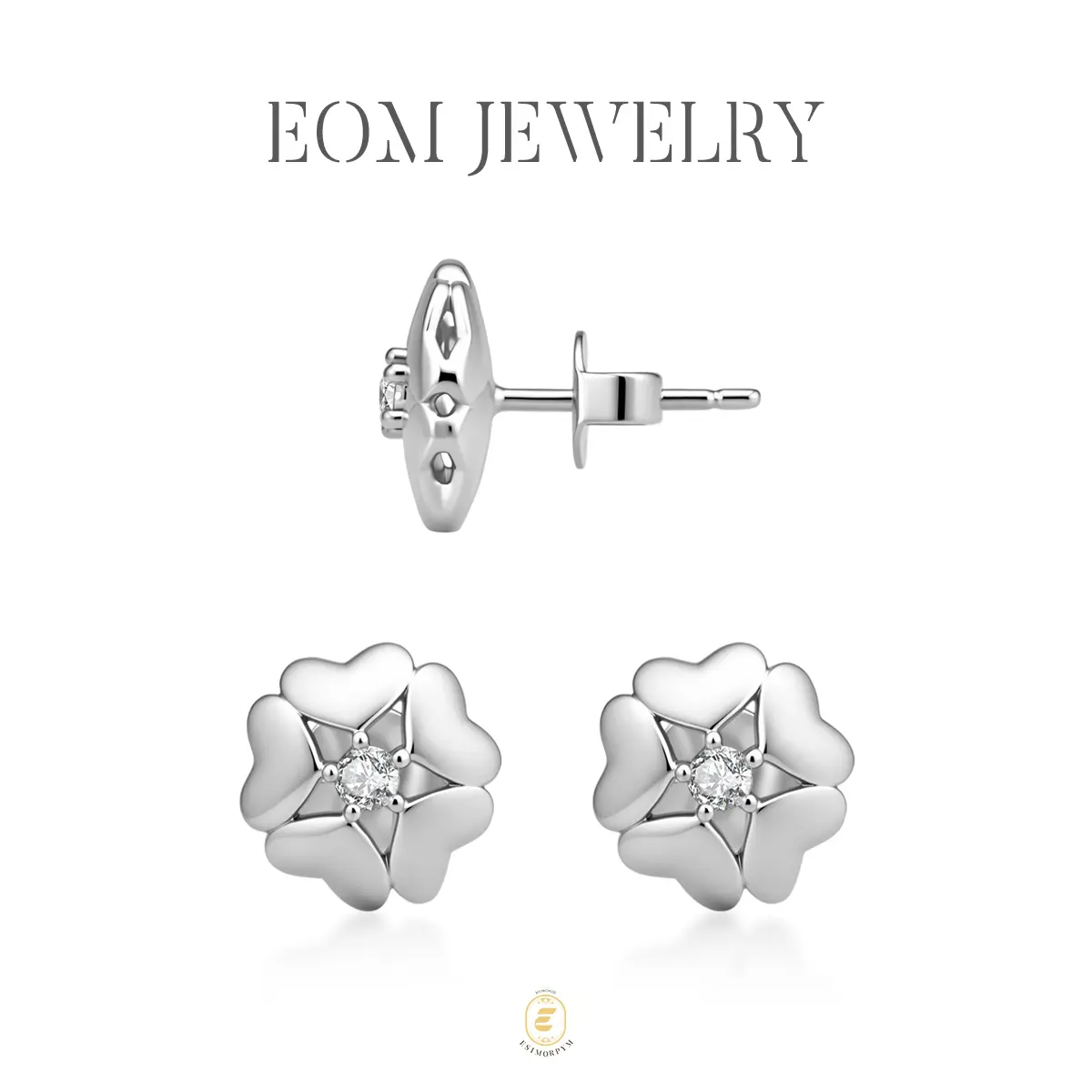 Moissanite Romantic Heart-Shaped Petal Stud Earrings Silver-Plated Exquisite Flower Jewelry Wedding Engagement Anniversary Valentine's Day Birthday Daily Wear