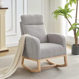 Rocking Chair Nursery,Glider Chair Nursery Chair with High Back and Side Pocket,Rocking Accent Armchair with Rubber Wood Leg for Bedroom/Nursery,Gray high back office chair