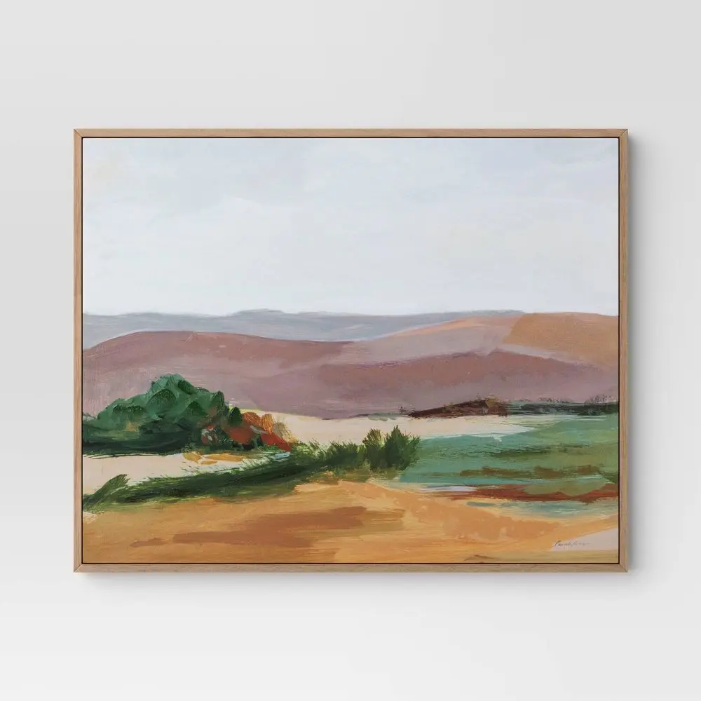 Threshold Colorful Landscape Wall Art Framed 30"x24" Canvas Natural