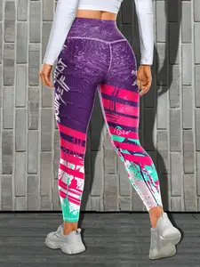 Women's High-Waisted Leopard Print Leggings, High Waisted Stretch, Tight-Fitting Polyester Blend Fabric, Knit, Moderate Elasticity, Casual Style, All Seasons, Fitted, Womenswear, Tie Dye Leggings