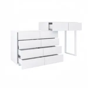 Makeup Vanity Desk, Extendable Corner Vanity Makeup Table with 10 Drawers,Stylish Corner Vanity Desk, Makeup Table with Adjustable Cabinet Modern Dressing Table for Bedroom,Makeup Room,White