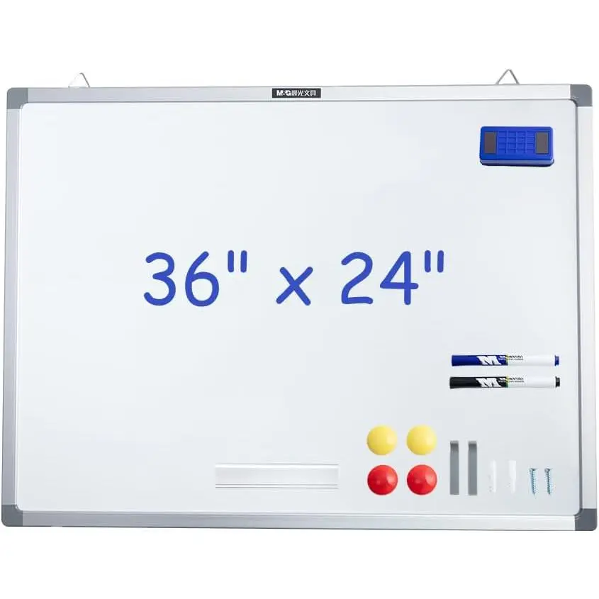 White Board Dry Erase Board with 36" x 24" Area, Markers & Eraser Included,  Whiteboard with Metal Frame for School, Office,  Use