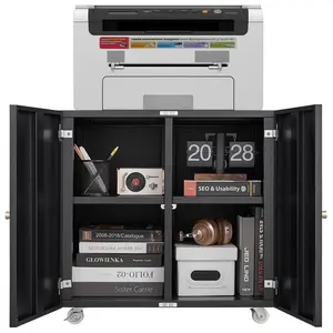 Home Office Printer Stand with Wheels, Printer Tables with File door  Mobile Lateral Filing Cabinet with Open Storage Shelf for Letter/Legal/A4 Size Files,
