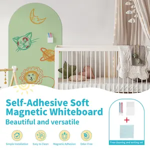 Magnetic Whiteboard Paper, Self Adhesive Install, Strong Magnets, Child-Friendly Design, Includes Storage Box & Crayons