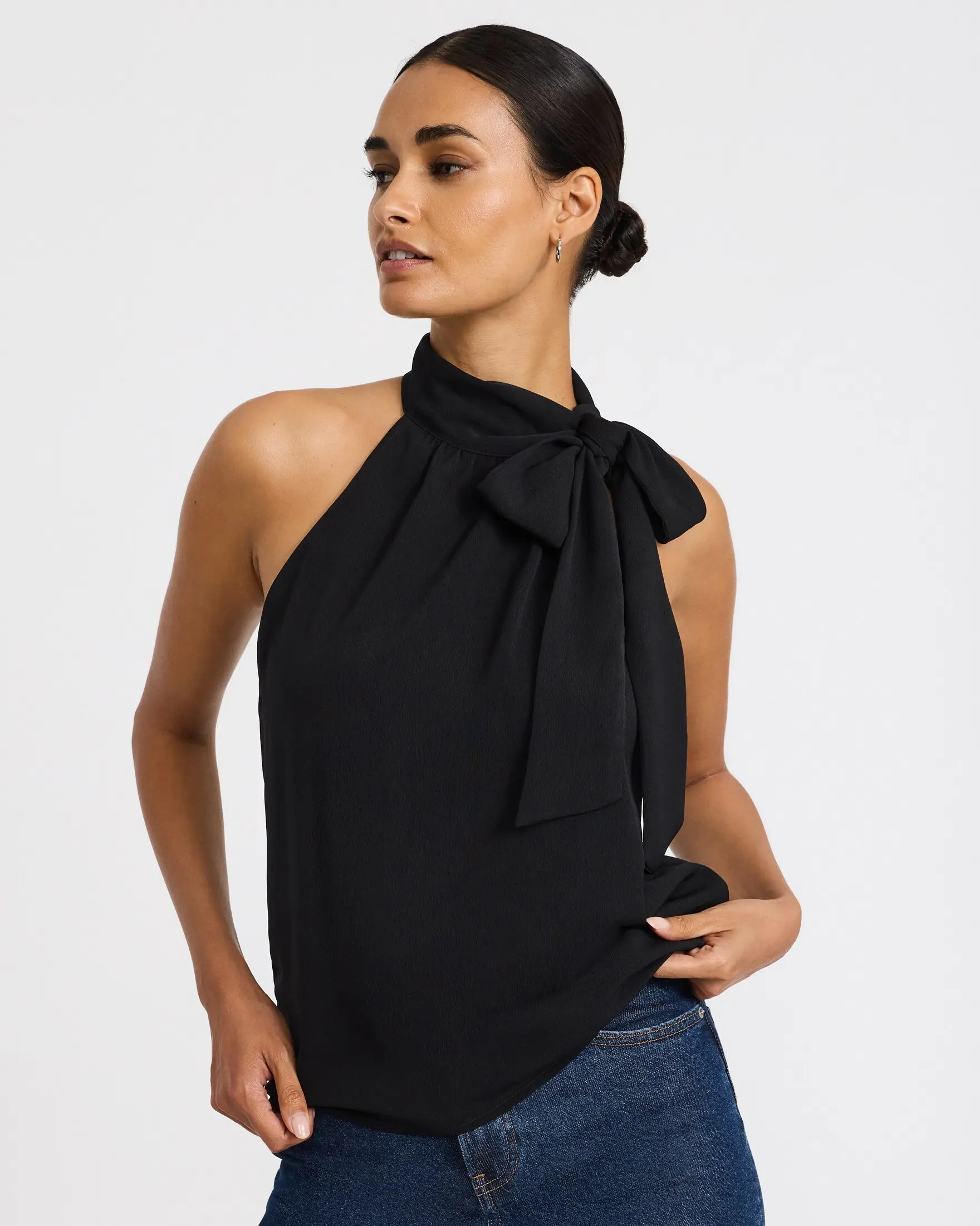 Express Tie Mock Neck Draped Top