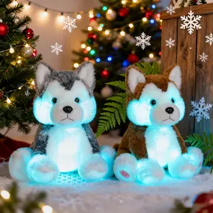 Glowing Husky Dog Plush Toy with LED Lights, Soft Stuffed Animal Plushie for Kids, Kawaii Stuffed Animals, Perfect Birthday & Christmas Gift Idea, Soft Cuddly Gift