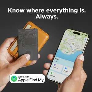 NOMAD Tracking Card Air Carbide · Never Lose Your Wallet Bag or Passport Again · Apple Find My · Hidden Tracker · Luggage Tracker · Waterproof · Rechargeable · 5 Month Battery · Wireless Charging · Fits Any Wallet · Bag Tracker · Travel Gadgets