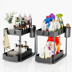 2pcs/1pc The Viral Under Sink Organizer That Fixes the Messiest Cabinet – 2 Tier Pull Out H Shaped Storage Rack, Fits Around Pipes, Smooth Glide Shelf, No Tools Needed, Heavy Duty Metal for Your Kitchen Bathroom and Laundry Room