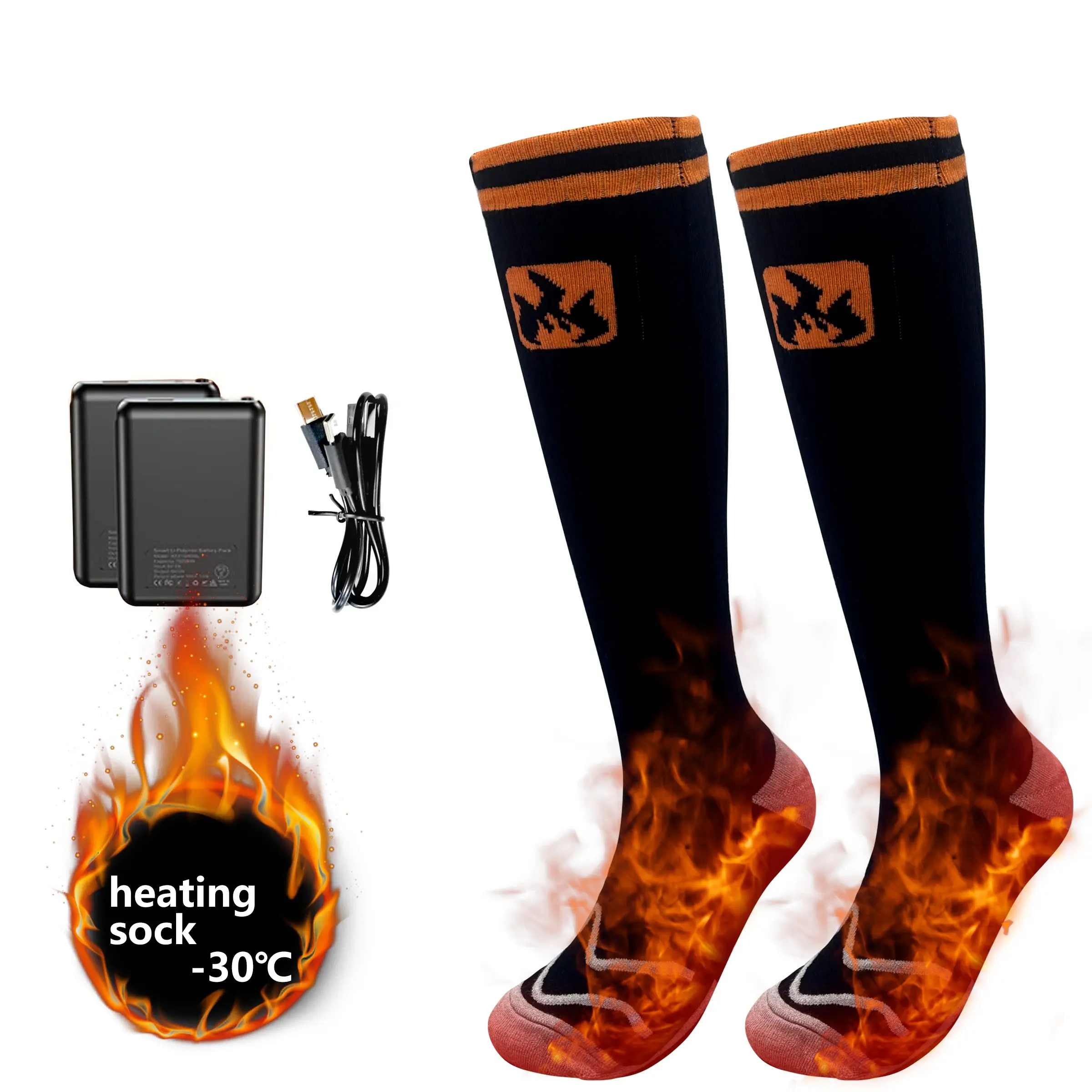 Rechargeable Heated Socks Unisex, Battery Operated 4 Heating Levels, Long Lasting Washable Multi-Zone Heat, Ideal for Hunting Camping Hiking Fishing, Outdoor Sports Socks, Heated Ski Socks