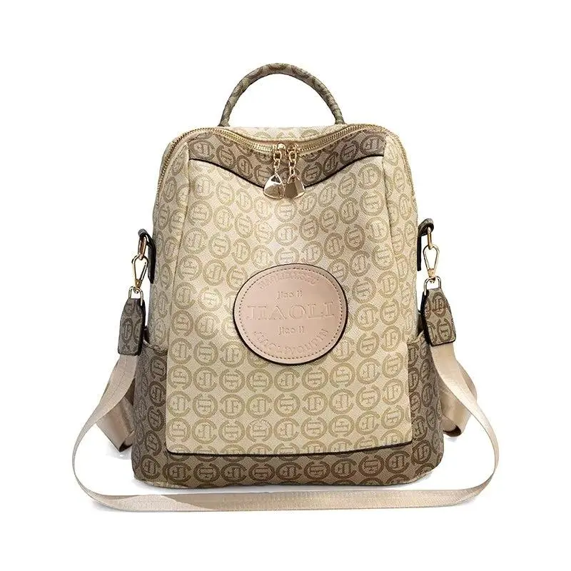 Signature Edition Vegan Leather Modern Multifunctional Backpack - Geometric, All-Over Letters, Bold Letter Look, Metallic Shine, Bold Monogram, Spacious Organized Interior, Casual-Business Style, Streetwear Daypack for Travel & Office Use