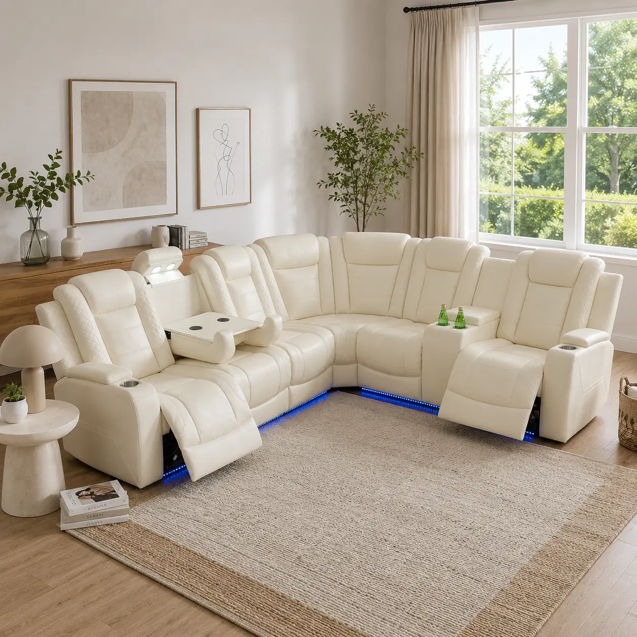 U-Shaped Power Reclining Sectional Sofa with LED Lights, Wireless Charging, Reading Lights, Cup Holders and Storage