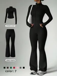 Women's 2 Piece Set Loungewear Set Stand Collar Zip-Up Jacket Wide Leg Flared Pants High Stretch Slim Fit Suitable For Daily Outings Home Sports Yoga Comfortable All Season Activewear Travel Wear Casual Fashion Coat Long Sleeve Pajama Set