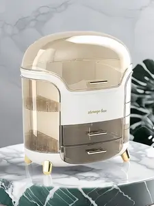 Oval makeup stand, large-capacity makeup storage box, skin care product storage box, dust-proof makeup storage box, countertop cosmetics storage box, with lid and drawer