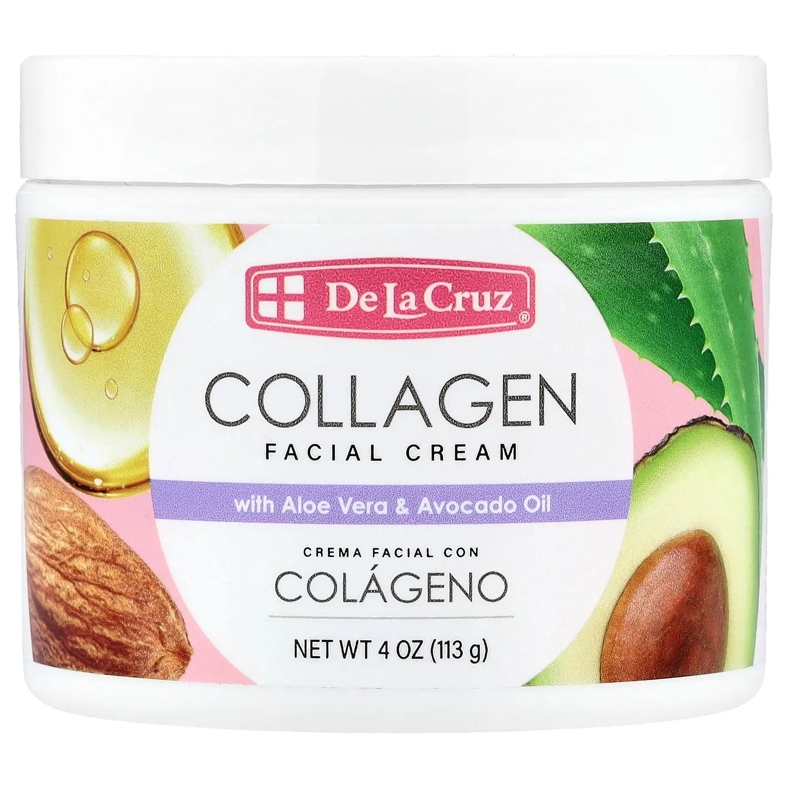 De La Cruz Collagen Facial Cream With Aloe Vera & Avocado Oil, 4 oz (113 g)