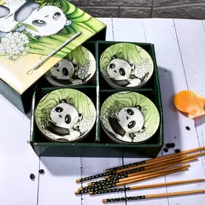 Cute Panda Ceramic Bowl Set with Chopsticks, Microwave & Dishwasher Safe, Adorable Panda Design, Includes Gift Box, Perfect for Parties