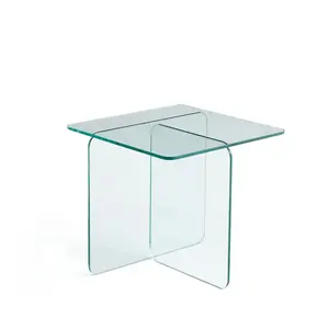 360 stand Modern Accent End Table, 16.10x17.70x17.70 in Clear Glass Square with Cross Legs, Modern Accent Tables