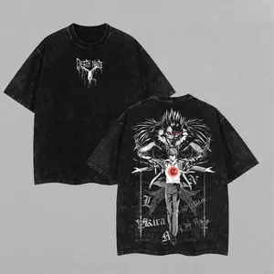 Ryuk & Light Yagami (Kira) Washed Tee – Death Note Anime Streetwear Vintage T-Shirt 90s Graphic American Casual Short Sleeve Tee |Premium Soft Cotton Classic Unisex T-Shirt for Daily, Gym & Streetwear graphic good tees Casual American Short Sleeve T-shirt