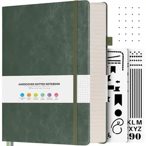 Dotted Journal Notebook, 312 Numbered Pages Large B5 Hardcover Leather Notebook, 100gsm No Bleed Paper Dot Grid Notebook with Index Pages, Dot Journal for Women Men, 7.6'' X 10'', Green