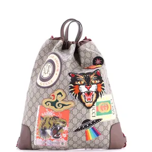 Pre-owned GUCCI Canvas Coated Backpacks Courrier Soft Drawstring Backpack GG Coated Canvas with Applique Medium by Rebag