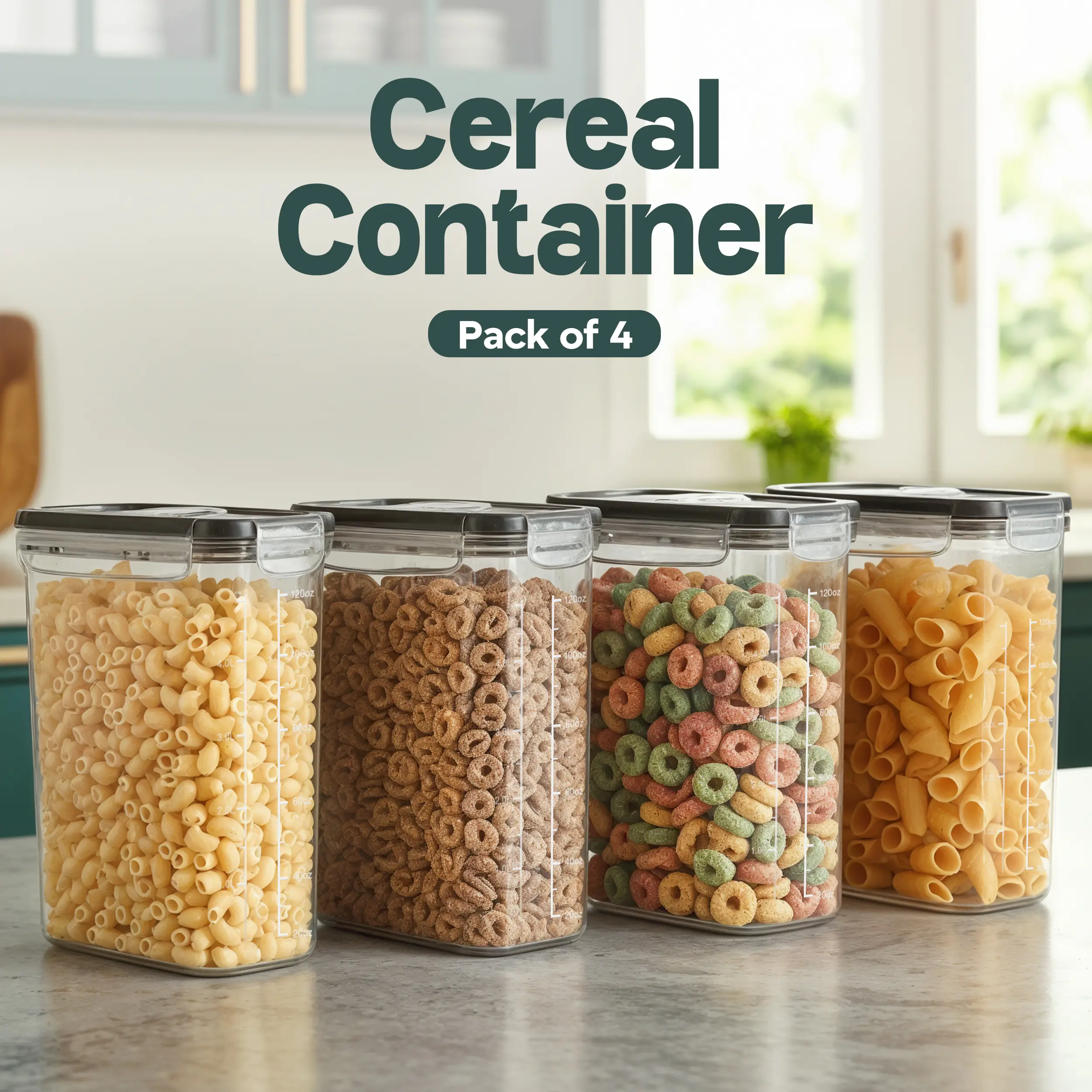 Kichly Reusable Patent Pending 4-Pack 4L Airtight Food Containers, BPA-Free Leakproof Odor Proof Food-Grade Non-Porous Set for Pantry Organization
