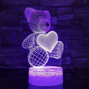 3D Illusion Night Light RGB Touch Switch Table LED Night Lamp with Remote USB Powered for Kids Room and Bedroom Family Holiday Home Decoration Gifts