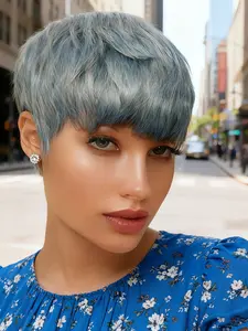 Pixie Cut Wig - Natural Look Human Hair Wig Pixie Wigs Grey Color Straight Short Hair for Everyday & Party Events for Women