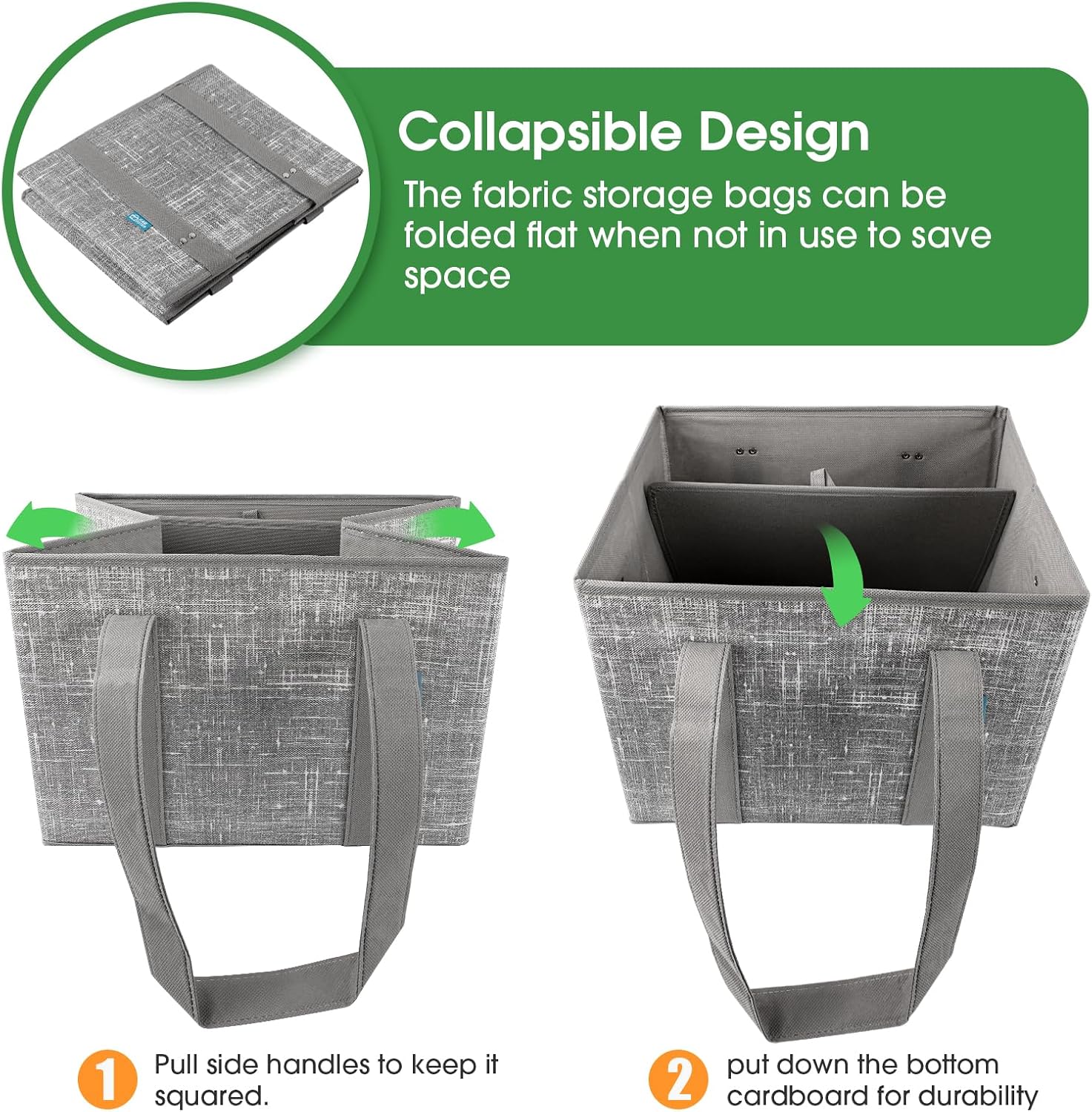 Reusable Grocery Bags, Large Foldable Shopping Tote Bags with Reinforced Handles & Hard Bottom, 3 Pack