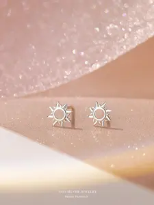 S925 Sterling Silver Sun Design Earrings for Women, Trendy All-match & Exquisite Stud Earrings Jewelry Suitable for Daily Wear with Holiday Birthday Gifts To Family