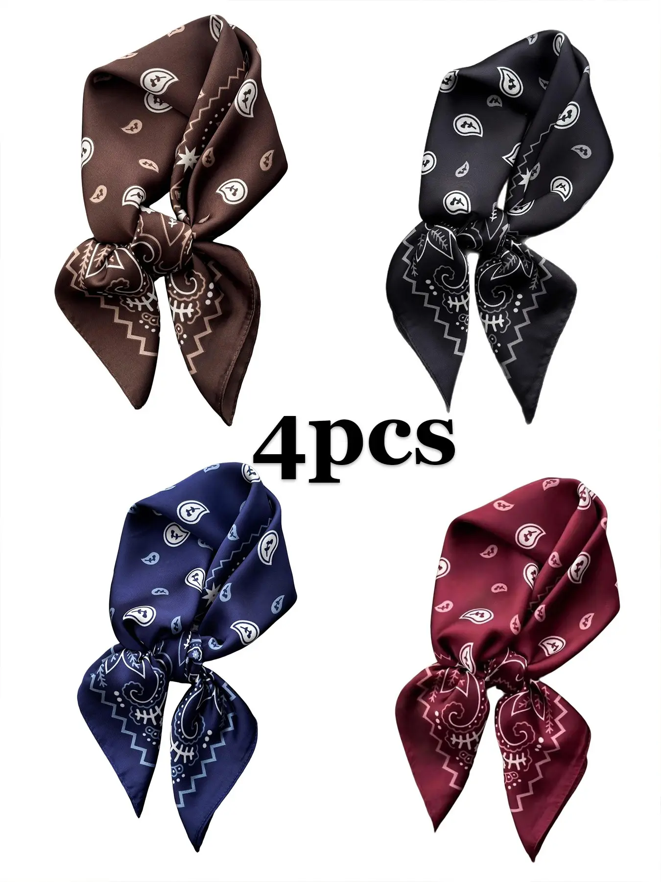 4pcs Luxury Square Scarf for Women, Paisley Hijab 70x70cm, Elegant Neckerchief Bandanas, Boho Style Scarf, Soft Faux Silk Scarves, All Seasons