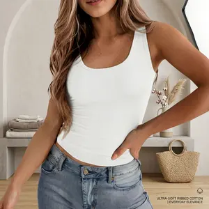 Women's Double Lined Square Neck Sleeveless Basic Crop Tank Top - Trendy Casual Going Out Tops Comfortable Breathable Stretchy Fabric Perfect for Daily Wear Summer Fashion Style