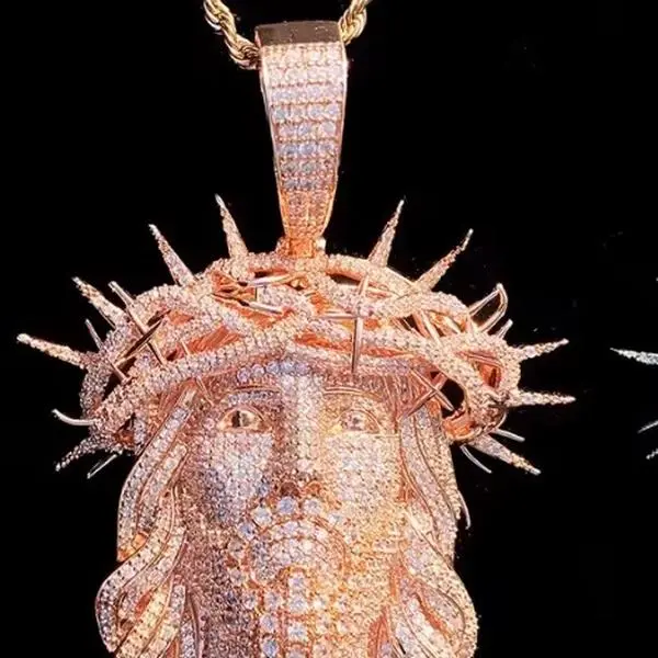 New Iced out rosegold heavy solid jesus pendant with 22in rope chain