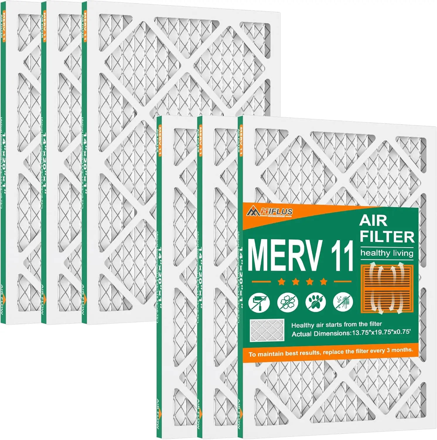 New Home Paper M11 Furnace Filter, 14x20x1 in, 6-Pack, 2x Deep Pleats, Low Resistance, High Dust Capacity, Captures Dust/Pollen/Pet Dander, No Tools Needed, Extends HVAC Lifespan,back to school,back to school haul