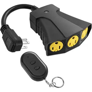 L-PSP001  Outdoor Remote Control Outlet, Wireless Remote Outlet Power Switch, Weatherproof 15 A Heavy Duty Electrical Plug, 3 Grounded Outlets for String Lights, 100Ft Range, UL Listed