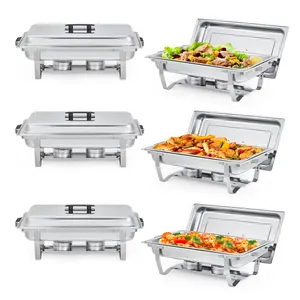 8QT Chafing Dishes for Buffet Set of 6,  Warmers Set with Lid & Foldable Frame, Rectangular Stainless Steel Chafer Food Warmer for Parties Wedding