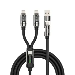 mfish Gemini Dragon 2-in-1 USB C Charging Cable, 140W PD 3.1 Fast Charging Cord with Digital Display for iPhone & MacBook